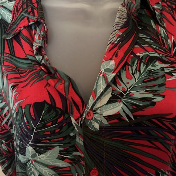 CoofAndy Shirt‎ Mens Small Tropical Hawaiian Button Up Short Sleeve Red Floral - Picture 2 of 6